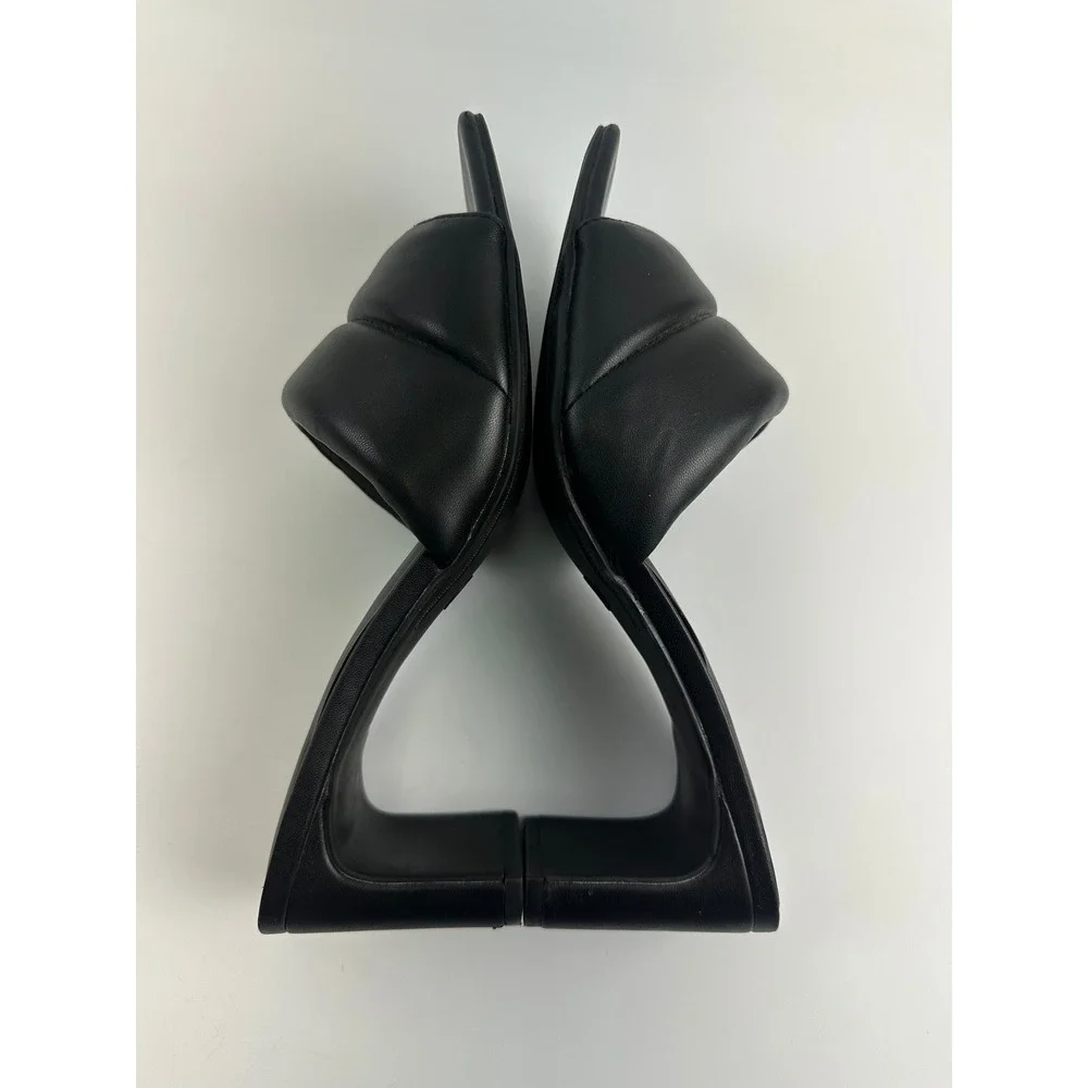 A New Day Padded Slide Heel Sandal Black Faux Leather Square Toe Block Womens 10